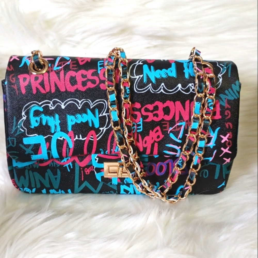 Colorful Graffiti Chain Shoulder Bag